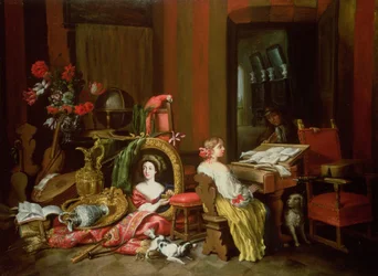 Intérieur avec une dame au clavecin