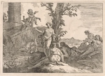 Six nymphes et deux cupidons dans un paysage