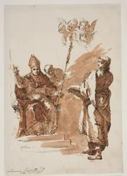 Saint Louis assis avec Saint Jean l