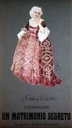 Personnage « Fidalma » dans « Le Mariage secret » (Matrimonio Segreto) de Domenico Cimarosa (1749 - 1801). Costume de F. Gamba - Scala de Milan