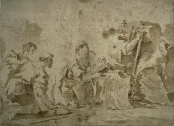 Adoration des bergers (recto) ; Trois croquis : Bâtiments au bord d