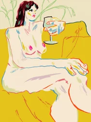 Une jeune fille avec un verre de vin