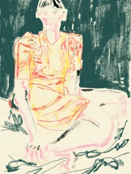 Femme en robe jaune