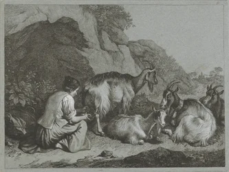 Bergère avec troupeau de chèvres