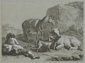 Berger couché avec cheval, vache et chien
Scènes pastorales (titre de la série)