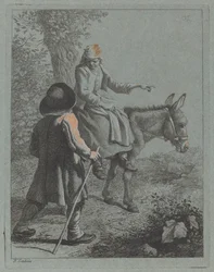 Femme Paysanne Assise sur un Âne et un Homme Paysan