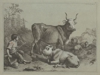 Berger assis avec un taureau et un bouvillon, 1763