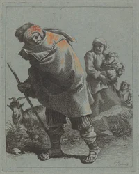 Berger avec bâton de marche et paysanne avec enfant, 1758-1759