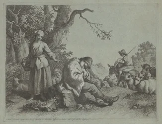 Berger endormi et femme avec un enfant