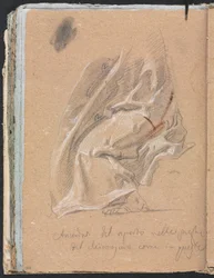 Carnet de croquis de Vérone : Étude de draperie avec pied et inscription (page 88)