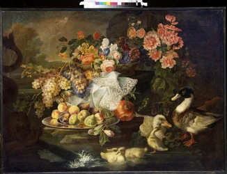 Nature morte avec fleurs et canard