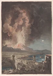 Éruption du Vésuve, vue depuis le Ponte della Maddalena à Naples