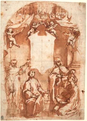 Quatre saints devant une image sacrée