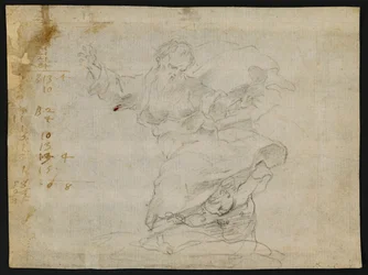 Études pour le Christ donnant un nouveau cœur à Sainte Catherine de Sienne (recto); Dieu le Père dans les airs avec les bras étendus (verso)