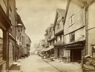 Butcher Row, rue médiévale à Coventry, Warwickshire, vers 1880