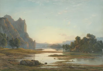 Coucher de soleil sur un paysage fluvial