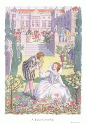 La cour des Tudor (lithographie couleur)