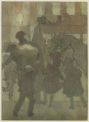 Londres : Dans un brouillard londonien (lithographie couleur)