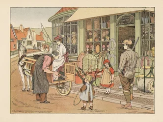 Famille victorienne chez Henry Hoop, le ferronnier du village. Chromolithographie d