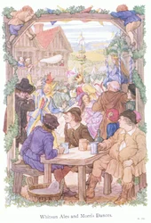Bières de la Pentecôte et danseurs de Morris (lithographie couleur)
