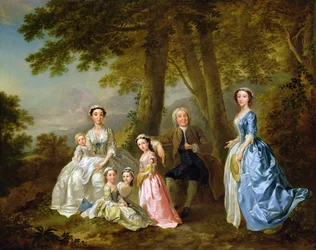 Samuel Richardson assis avec sa deuxième famille