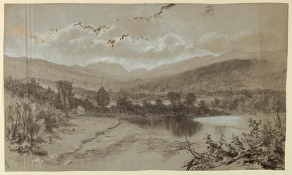 Paysage avec trois bâtiments