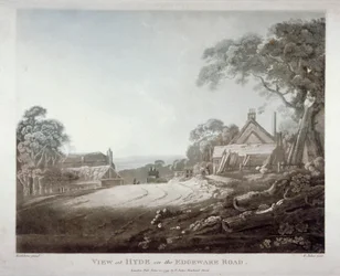 Une calèche disparaissant sur une colline sur Edgware Road, Londres, 1799