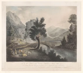 Vue lointaine de la chute de Lowdore avec une partie du lac Keswick dans le Cumberland