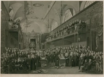 Intérieur de la Chambre des Lords, Westminster, Londres, lors de l