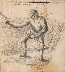 Étude pour le blason Pilkington, un faucheur avec une faux
