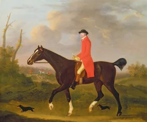 Un gentleman sur son chasseur allant aux chiens