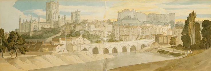 Cathédrale et château de Durham depuis la rivière Wear, 1811