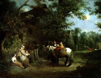 Paysans devant une taverne rustique