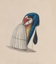 Une femme entrant dans sa saya vue de dos
