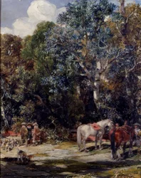 Une pause pendant la chasse (Ein Halt während der Jagd / Un alto en la montería)