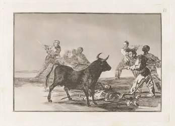 Desjarrete de la canalla con lanzas, medias-lunas, banderillas y otras armas, Planche 12 de La tauromaquia