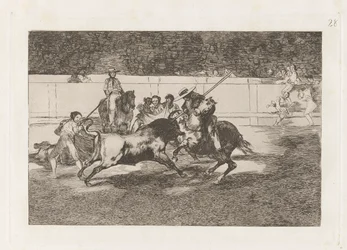 El esforzado Rendon piquant un taureau, de cuya suerte murió en la plaza de Madrid (Le vaillant Rendon pique un taureau, de cette passe il est mort dans l