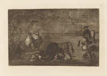 Les chiens lâchés sur le taureau, Planche C de La tauromachie (troisième édition)