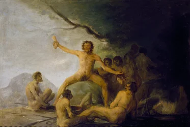 Cannibales savourant des restes humains, vers 1800-08 (huile sur panneau)