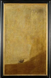 Chien à moitié immergé (peinture sur toile)