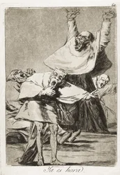 Il est temps, 1797-1799. Planche 80 de « Los Caprichos », gravure, aquatinte brunie, pointe sèche et burin. Romantisme. Gravure. Espagne. Madrid. Bibliothèque nationale