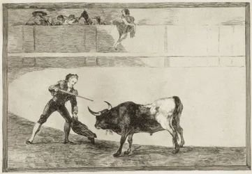 GOYA Y LUCIENTES, Francisco de (1746-1828). Pedro Romero tuant le taureau arrêté. 1816. (25,1 x 35,9 cm). ROMERO, Pedro (1754-1839). Torero espagnol. Planche 30 de « L