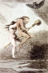 "Linda maestria" sorcières sur un balai, vers 1802