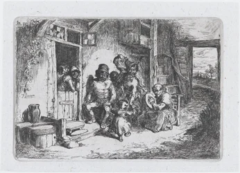 Planche 10 : deux personnages dansant, un autre assis jouant du tambour, de la série des coutumes..., 1850