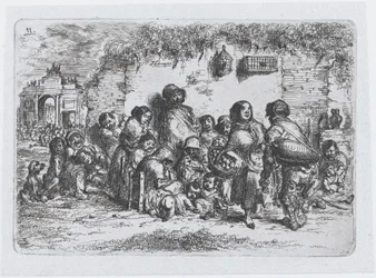 Planche 11 : un groupe de personnes en plein air, de la série des coutumes et passe-temps des Espagnols..., 1850
