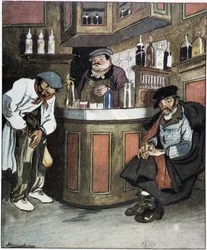 Un bar, dessin par Sancha, début XXe