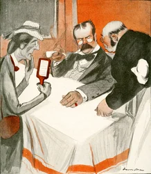 Un couple anglais lutte avec le menu dans un restaurant français, 1903