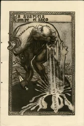 Illustration de Francisco Sancha Lengo - Feuille volante, vers 1915 - Guerre de 14-18, Allemagne Prusse, Argent, Belligérants et symboles, Langue espagnole, Presse étrangère