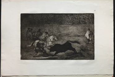 Corridas : Un chevalier espagnol monté brisant des lances courtes avec l