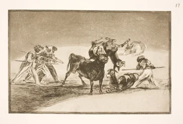 Les Maures utilisent des ânes comme barrière pour se défendre contre le taureau, dont les cornes ont été munies de boules